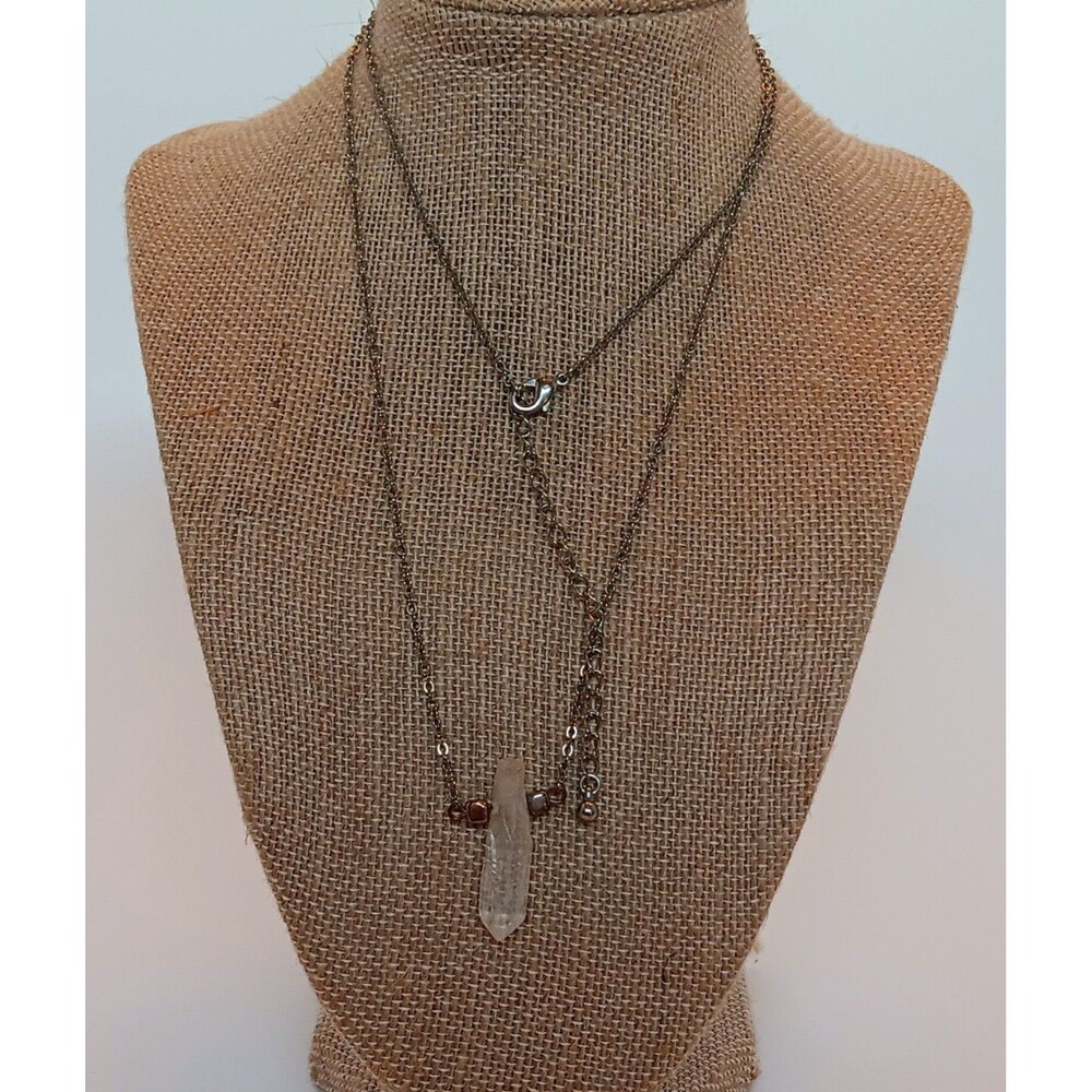 Goldtone Clear Quartz Crystal Point Pendant Necklace 29-32 in